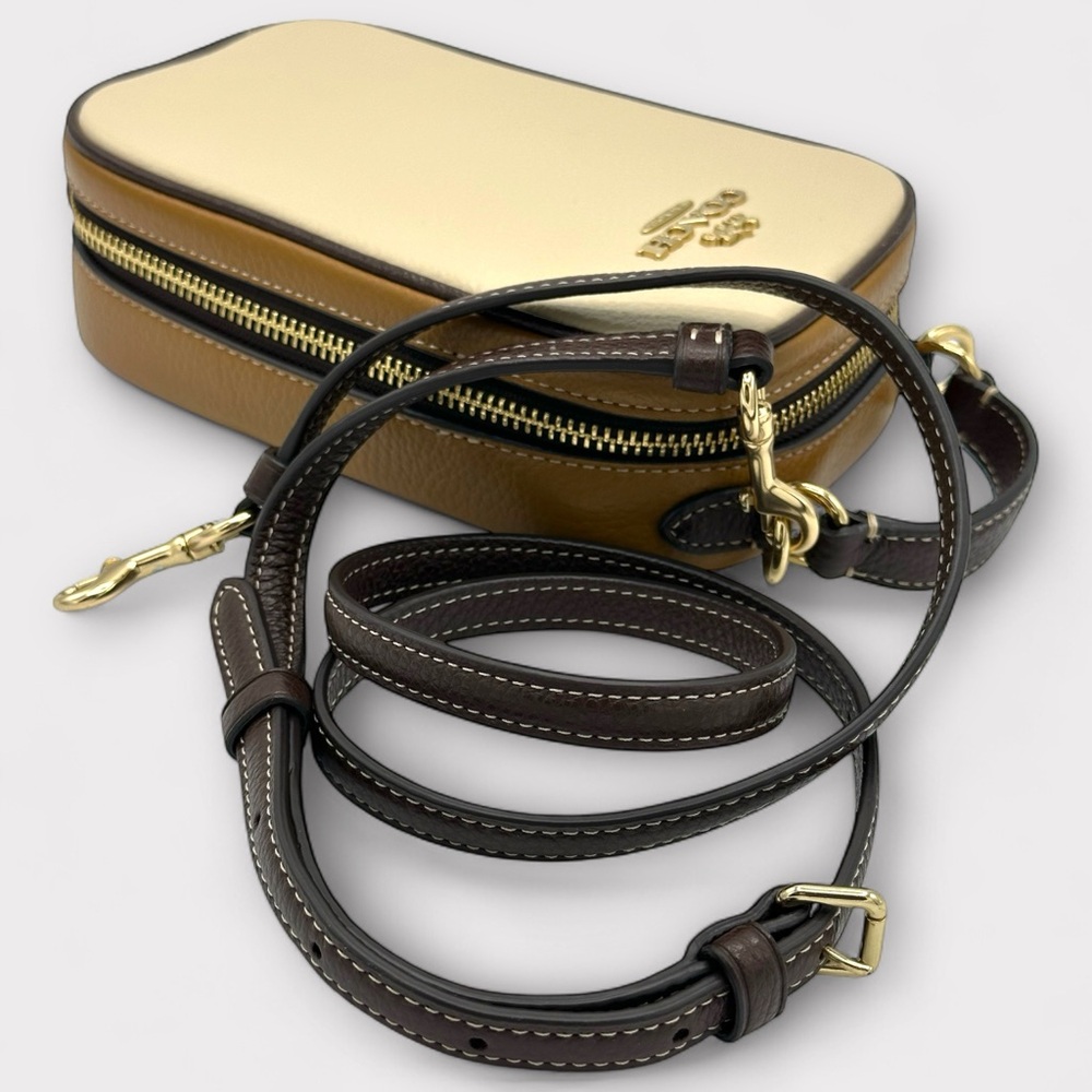 Coach Eva Phone Crossbody – Colorblock Pebble Leather – Tan/Beige - Picture 9 of 15